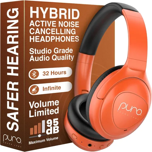 Puro Sound Labs PuroPro - Auriculares híbridos con cancelación activa de ruido, limitación de volumen, audio de alta resolución, 32 horas de