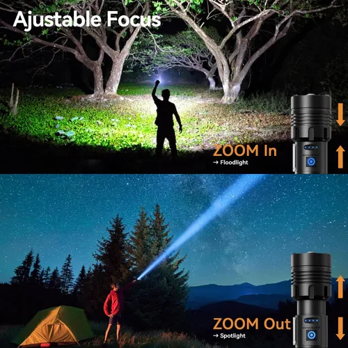 Miniatura 2 de Linterna Wohingo Recargable 2000 Altos Lúmenes IPX6 Impermeable Super Brillante con 7 Modos y Luz Lateral COB, Luz de Mano Ampliable Más Brillante