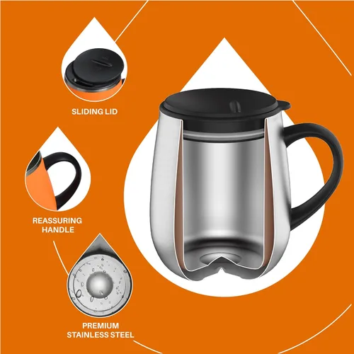 Miniatura 3 de Ideus Taza de café aislada de 16 onzas con asa y tapa, taza de café térmica al vacío de acero inoxidable de doble pared, taza de café de viaje
