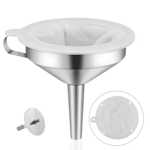 Miniatura 10 de Embudo de metal de acero inoxidable, juego de 3 embudos de tamaño grande, mediano y pequeño, embudos de cocina de grado alimenticio en miniatura