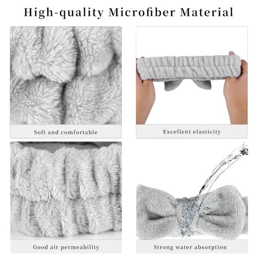 Miniatura 4 de SLNZAPTY Juego de 12 diademas y muñequeras para lavado facial para mujeres, envolturas de cabello de microfibra tipo spa para niñas, diademas y beige