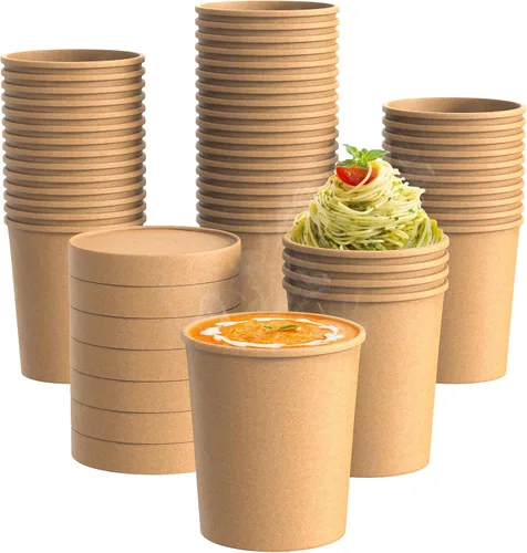 Miniatura 10 de Fit Meal Prep Paquete de 50 recipientes de sopa de papel kraft de 12 onzas con tapa ventilada, vasos de papel caliente o frío, recipiente