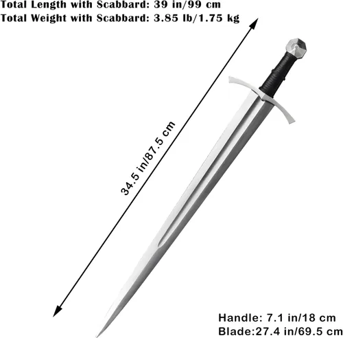 Miniatura 2 de Medieval Full Tang Spring Steel Knight Arming Sword with Scabbard for Outdoor Use, Practice, Collection
