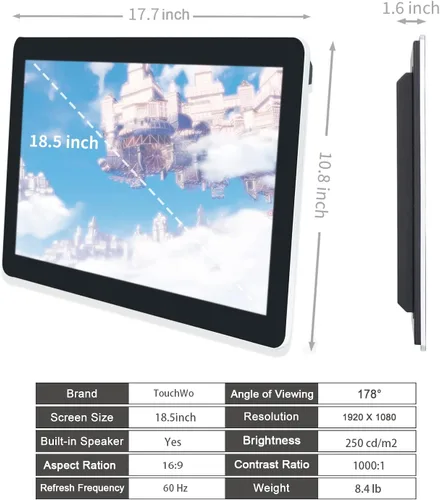 Miniatura 5 de Tablet con monitor de pantalla táctil Android 11 de 18.5 pulgadas, FHD 16:9 1080P, WiFi y BT, altavoces incorporados, RK3568 2GB RAM y 32GB ROM