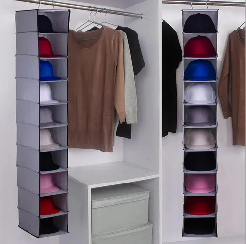 Miniatura 8 de GRANDAN Paquete de 2 percheros con ganchos de metal mejorados, 10 estantes colgantes para gorras de béisbol, soporte para sombreros fáciles (gris)