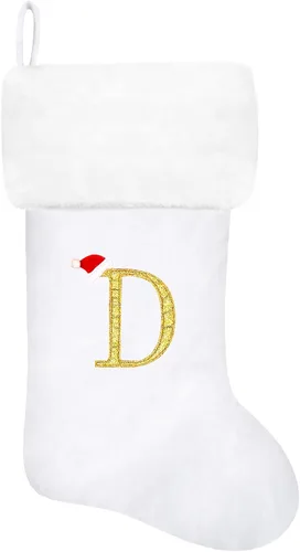 Miniatura 108 de Calcetines de Navidad bordados de 20 pulgadas con monograma, terciopelo negro con puño de felpa blanca supersuave, adornos clásicos para decoración