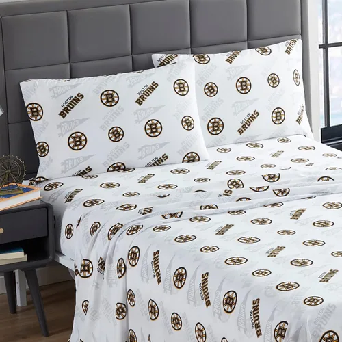 Miniatura 2 de Juego de sábanas tamaño Twin de Boston Bruins NHL con licencia oficial - Ropa de cama cómoda con logotipos del equipo repetidos para fanáticos