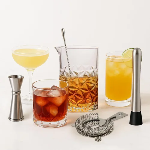 Miniatura 5 de Kit de vasos para mezclar cócteles, vidrio agitador de cristal de 24 onzas con herramientas de barra de acero inoxidable – Jigger, Muddler, colador