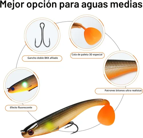 Miniatura 2 de TRUSCEND Shadtale Easy Catch Soft Fishing Lures with BKK Hooks - Trembly Sinking and Vibrating Swim for More Bites, Pre-Rigged Swimbaits for Bass