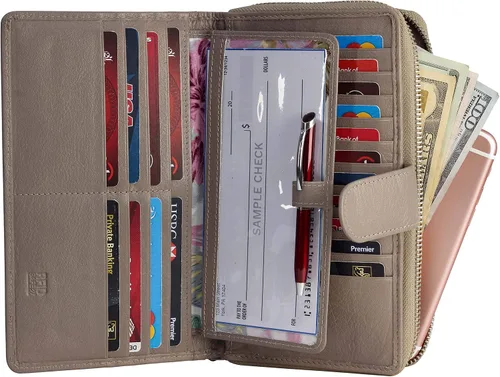 Miniatura 25 de Cartera grande de piel para mujer con bloqueo de identificación por radiofrecuencia