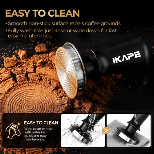 Miniatura 7 de IKAPE Manipulador de espresso de 39.25 mm, manipulador de café barista premium negro con resorte calibrado, manipulador de acero inoxidable 100%