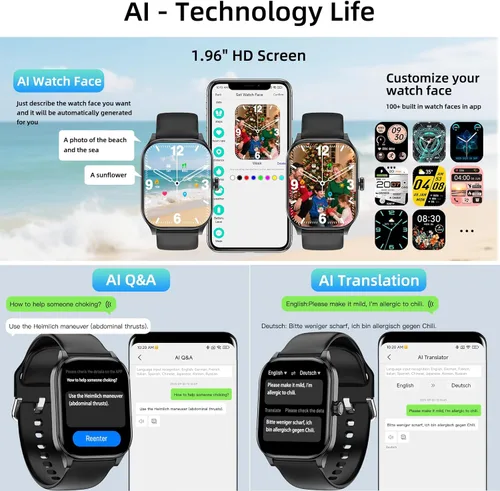 Miniatura 6 de Smart Watch with Built-in GPS, 1.96" HD Display, Answer/Make Calls, 100+ Sport Modes, Heart Rate/Sleep/SpO2 Monitor, Fitness Activity Tracker for