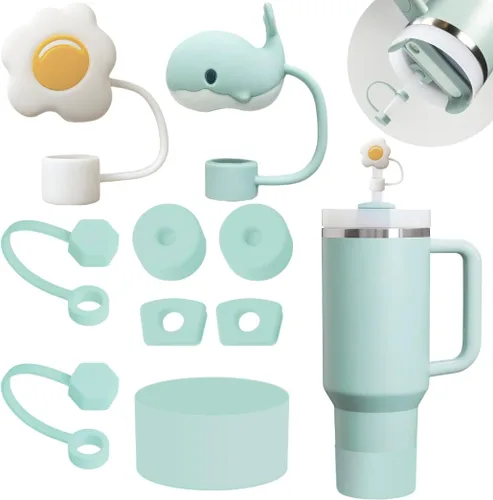 Miniatura 19 de Stanley Set de accesorios para taza: tapa de silicona a prueba de derrames, tapa con pajita, protector de silicona para vaso de 40 oz y 30 oz (NEGRO)