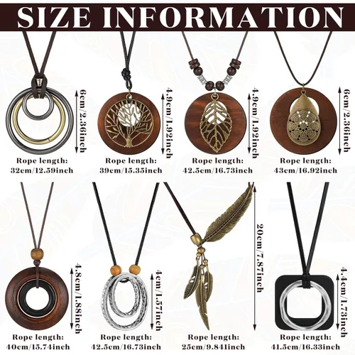 Miniatura 3 de 8 collares largos bohemios para mujer, collares de madera vintage, hechos a mano, hippie, de piel sintética, suéter, joyería