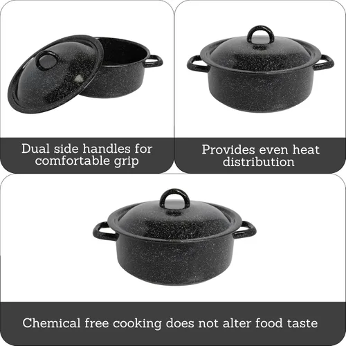Miniatura 3 de Mirro Horno holandés de acero esmaltado con moteado negro tradicional estilo vintage de 4.5 cuartos de galón con tapa, (MIR-10701)