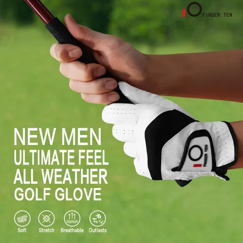 Miniatura 7 de FINGER TEN Guantes de golf para hombre, paquete de 5 unidades para mano izquierda y derecha, cómodos, suaves y con agarre para todo tipo de clima