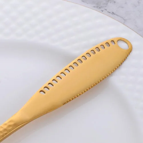 Miniatura 5 de MINGYU - Juego de 4 cuchillos esparcidores de mantequilla de acero inoxidable martillado, 3 en 1, multifunción, utensilios de cocina, rizador