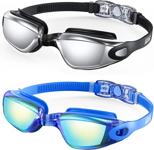 Miniatura 17 de Aegend - Gafas de natación, paquete de 2 gafas de natación sin filtraciones, para adultos, hombres, mujeres y jóvenes Negro claro y rosa rojo claro