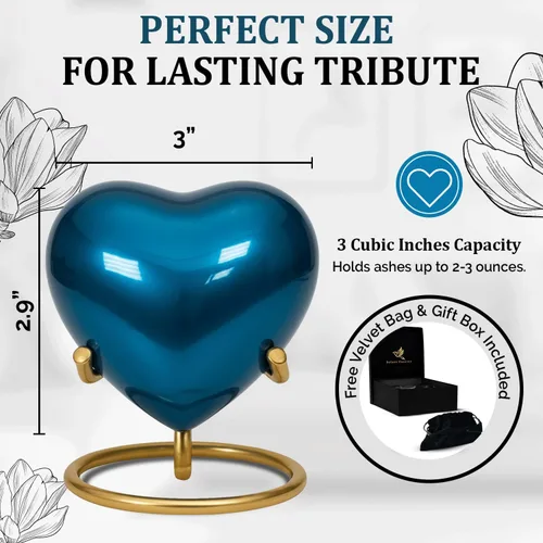 Miniatura 4 de Urnas pequeñas para cenizas humanas, urna de recuerdo para cenizas, conmemorativa de urna de corazón pequeño con soporte, un hermoso homenaje