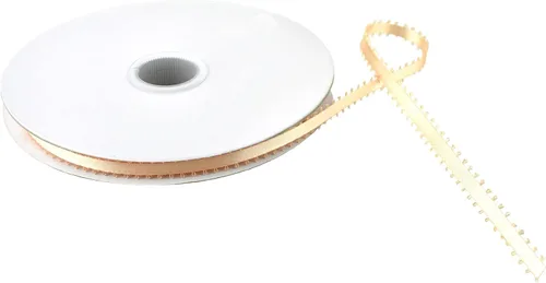 Miniatura 22 de Homeford Cinta de satén de doble cara con borde Picot, 50 yardas (3/8 pulgadas, oro antiguo)