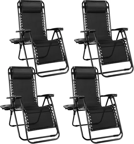 NEWBULIG Zero Gravity - Juego de 4 sillas reclinables plegables portátiles ajustables para acampar con polel ajustable, respaldo de malla, bandejas