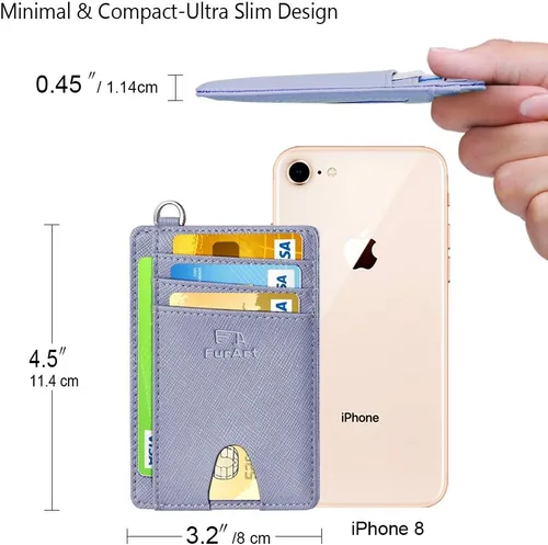 Miniatura 7 de FurArt - Cartera minimalista delgada con bolsillo frontal, bloqueo de identificación de radiofrecuencia (RFID), tarjetero, para hombres y mujeres