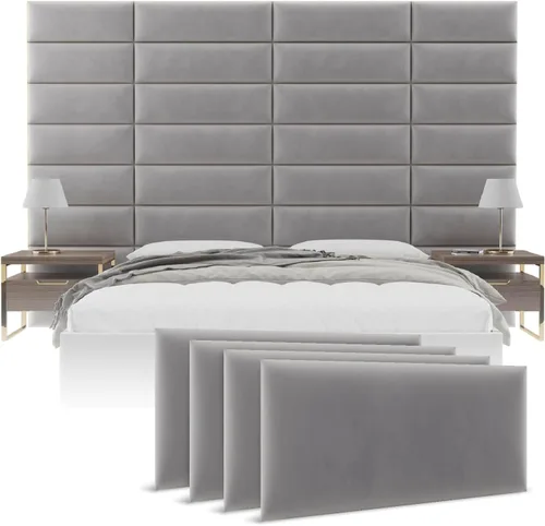 Miniatura 35 de Cabeceras tapizadas Vänt - Paneles de pared para montar en la pared tamaño Queen/Full - Champán neutro metálico - Juego de 4 paneles