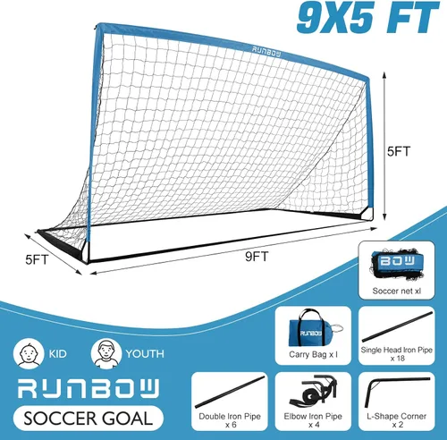 Miniatura 5 de 9x5 FT Kids Metal Soccer Goal with Carry Bag, Portable Folding Steel Soccer Net for Backyard Training, Indoor/Outdoor Use for Youth and Adults