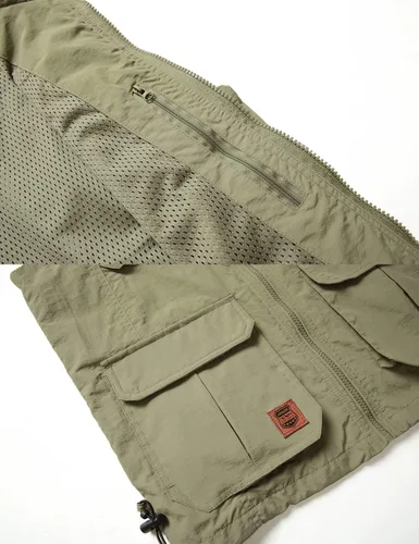 Miniatura 4 de Gnveub Chaleco de pesca para hombre, para trabajo al aire libre, secado rápido, con cremallera, reversible, con múltiples bolsillos