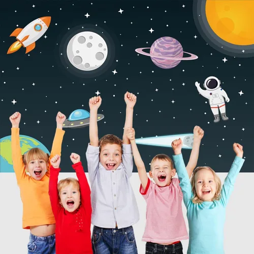 Miniatura 2 de Renaiss Fondo de espacio exterior de 5 x 3 pies, universo galaxia, cielo estrellado, astronauta, cohete, planeta, fiesta, fondo de fotografía