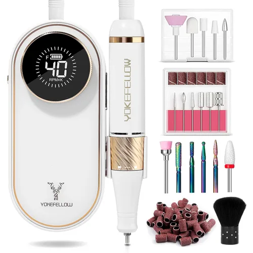 Miniatura 11 de YOKE FELLOW Taladro de uñas – 40000 RPM lima de uñas eléctrica para uñas acrílicas profesional con 12 brocas de manicura, pedicura, pulido de uñas