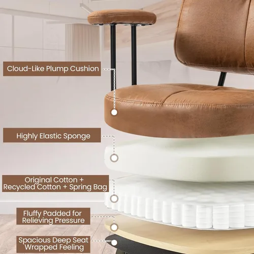 Miniatura 7 de ECOTOUGE Home Office Chair, Adjustable Faux Leather Desk Chair for Home Office, Mid Century Modern Comfy Computer Chair with Wheels, Upholstered