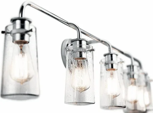 Miniatura 3 de Kichler Braelyn - Lámpara de tocador (44 pulgadas, 5 luces, con cristal semillado transparente, cromado)