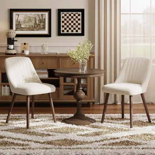 MALOL Juego de 2 sillas de comedor tapizadas, sillas de cocina de tela moderna con respaldo, patas de madera para cocina, comedor, restaurante, beige