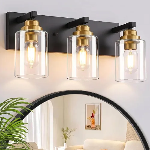 Miniatura 12 de Accesorios de iluminación de baño de granja, luces de tocador rústicas de 3 luces en madera para baño, iluminación de apliques de pared vintage