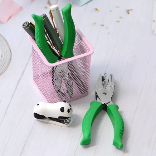 Miniatura 6 de Paquete de 2 mini perforadores de mano de un solo agujero de 1/4 y 1/8 pulgadas para papel de manualidades, manualidades, color plateado, capacidad