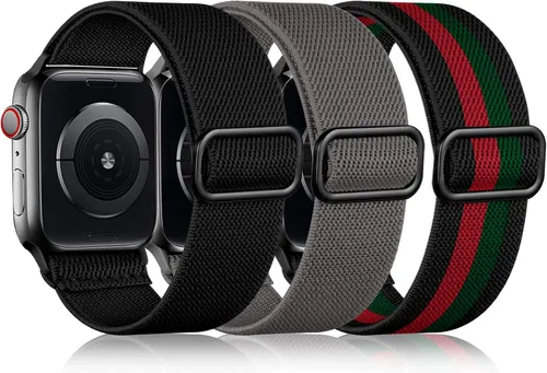DaQin Paquete de 3 bandas elásticas Solo Loop compatibles con Apple Watch para hombres de 1.93 pulgadas, 1.81 pulgadas, 1.77 pulgadas, 1.73