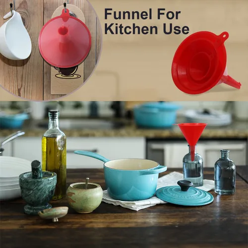 Miniatura 5 de KongNai Juego de 4 embudos de plástico para uso en cocina y automóvil, embudo pequeño, mediano y grande para llenar botellas, enlatar, cocinar, Rojo