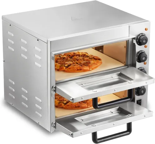 Horno de pizza comercial VEVOR para encimera, capa doble de 14", horno de pizza eléctrico de acero inoxidable con piedra y asa, horno de pizza
