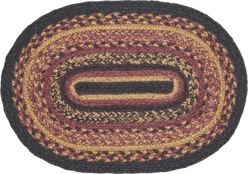 VHC Brands Heritage Farms - Mantel individual para mesa de comedor, yute trenzado, ovalado, rojo negro tostado. 10 x 16 pulgadas