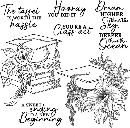 Miniatura 4 de Juego de libros de graduación y flores, sellos y troqueles transparentes para hacer tarjetas, suministros de álbumes de recortes, sellos de silicona