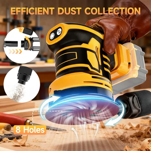 Miniatura 5 de Lijadora orbital aleatoria de 5 pulgadas, lijadora inalámbrica compatible con batería Dewalt de 20 V (sin batería), lijadora eléctrica sin