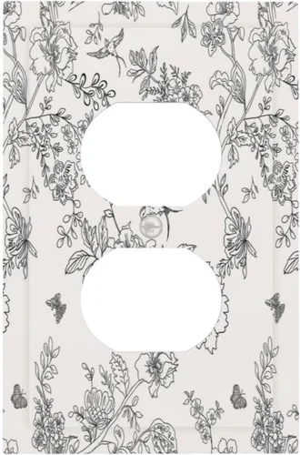 Miniatura 21 de Cubierta decorativa para interruptor de luz, diseño de pájaros y flores florales en blanco y negro, 2 bandas, cubierta decorativa para pared, placa