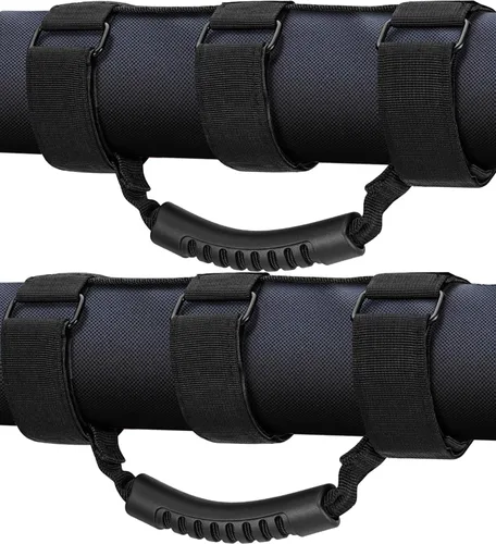 moveland Juego de 2 asas de agarre compatibles con Jeep Wrangler TJ YJ JK, diseño de 3 correas fácil de ajustar para modelos 1955-2023 (negro)