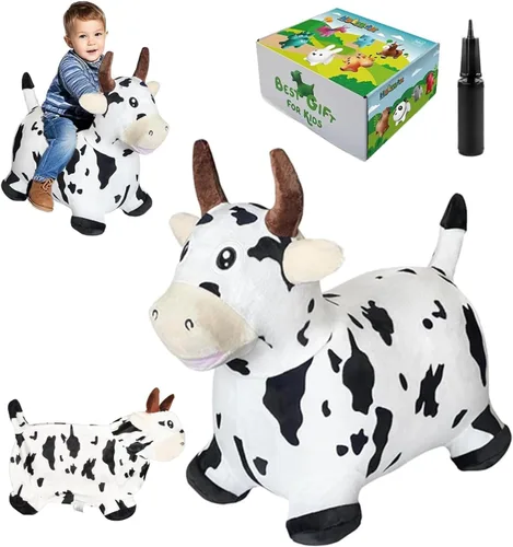 Miniatura 8 de HotMax Caballo saltador marrón, caballo inflable extraíble de felpa para niños pequeños, paseo al aire libre en animales de granja hinchables