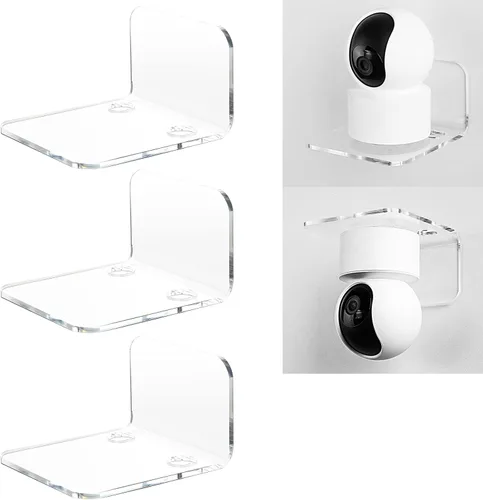 Miniatura 8 de OAPRIRE Juego de 3 estantes de pared flotantes de acrílico, sin taladros, con 10 cintas fuertes, estante adhesivo universal pequeño para cámaras