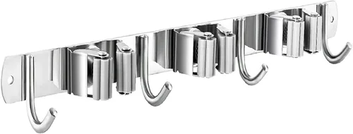 Miniatura 9 de Soporte para escoba y trapeador montado en la pared, estante de almacenamiento para escobas, colgador de trapeador de acero inoxidable, soportes