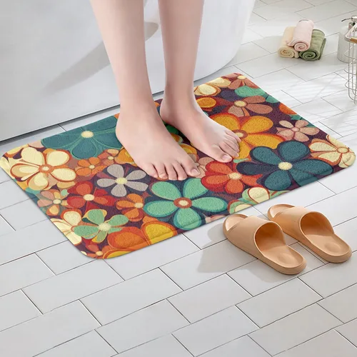 Miniatura 2 de Erosebridal Groovy - Tapete de baño de microfibra para fiesta de los años 70, tapete de baño 3D floral arcoíris 3D, tapete de baño bohemio hippie