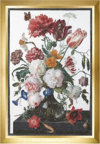 Thea Gouverneur - Kit de punto de cruz contado - Naturaleza muerta con flores en un jarrón de vidrio - Aida - 18 unidades - para adultos - Hilos de