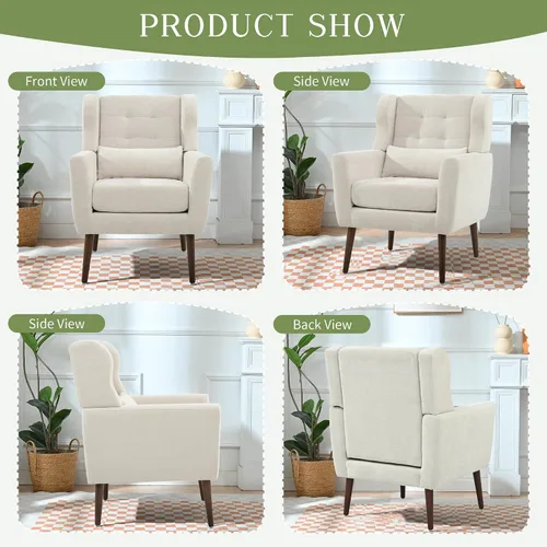 Miniatura 8 de cinkehome Sillas decorativas con brazos para sala de estar, sillón moderno tapizado en chenilla, cómoda silla de salón acolchada y suave